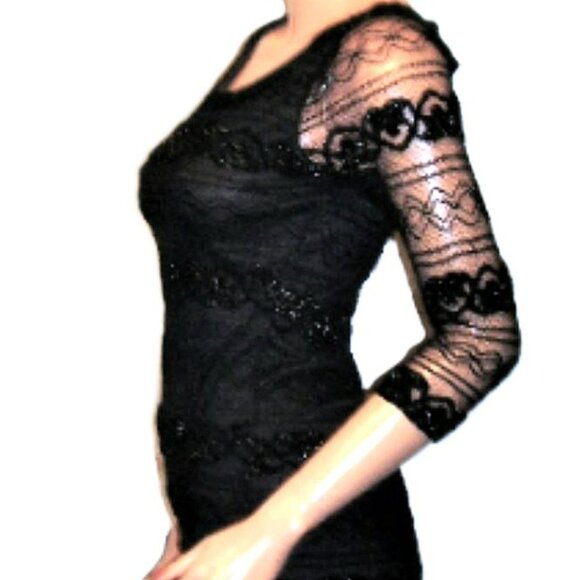 Be Envied Black Sheer Mesh Lace Dress M - Picture 4 of 6